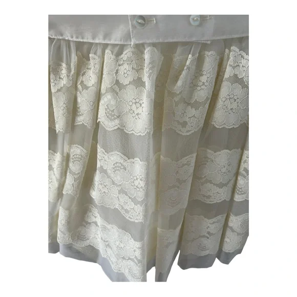 VTG First Holy Communion Dress Cream Lace 3 Piece 80s 90s Dress Slip Scarf READ - Picture 6 of 16